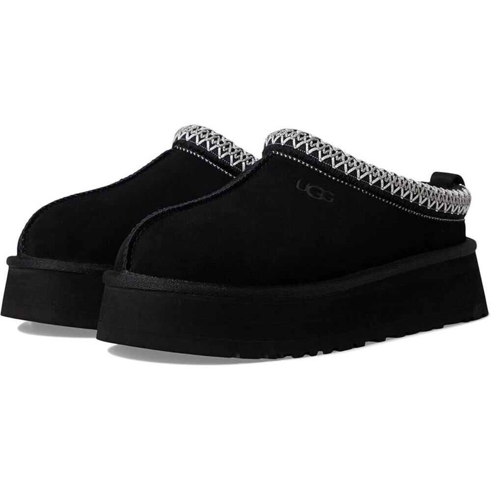 UGG Tazz II 1174471-BLK Slipper Women's Black Suede Faux Fur Platform GUG125